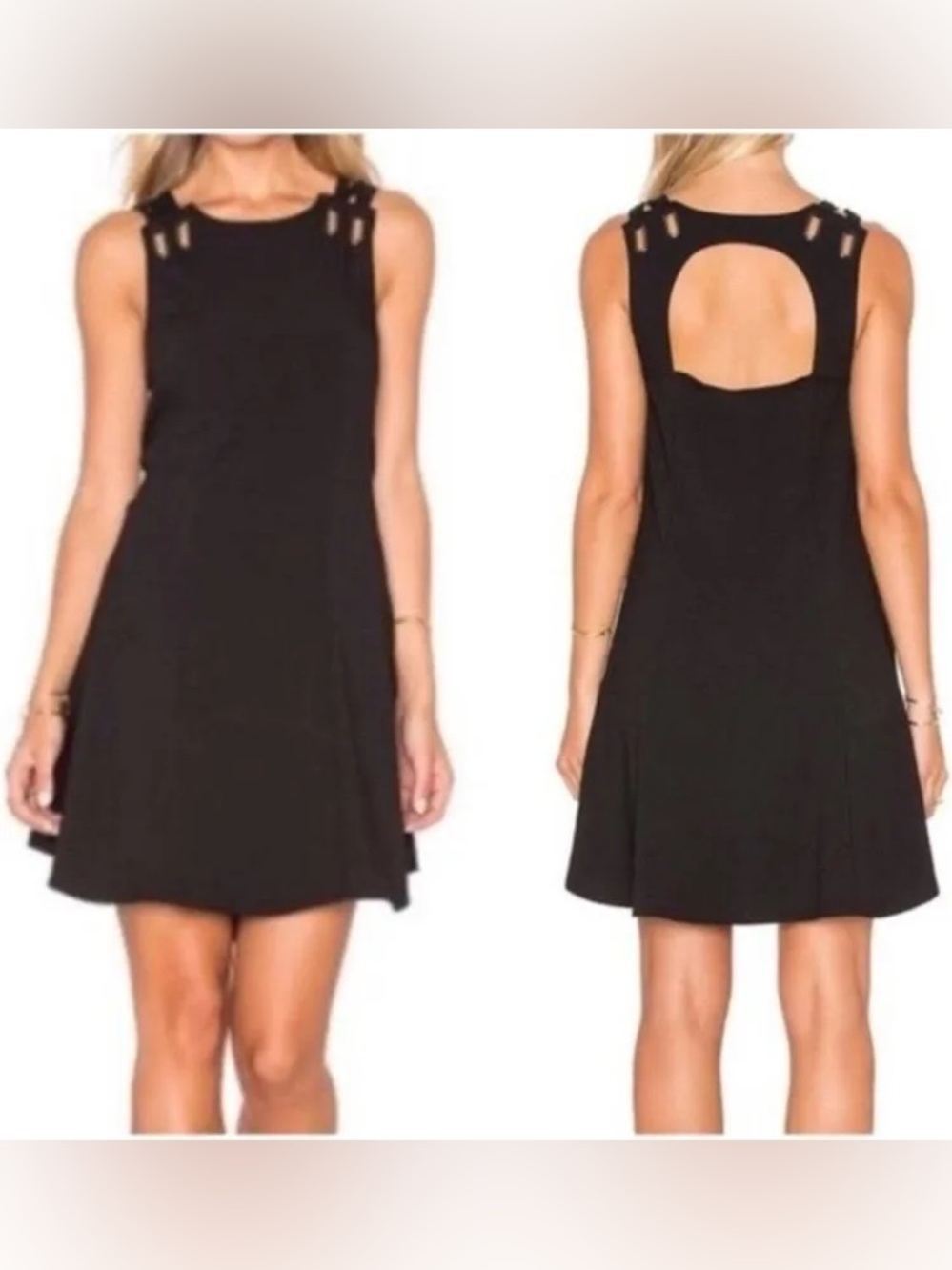 NWT Free People Baby Love black trapeze swing dress with metallic grommets